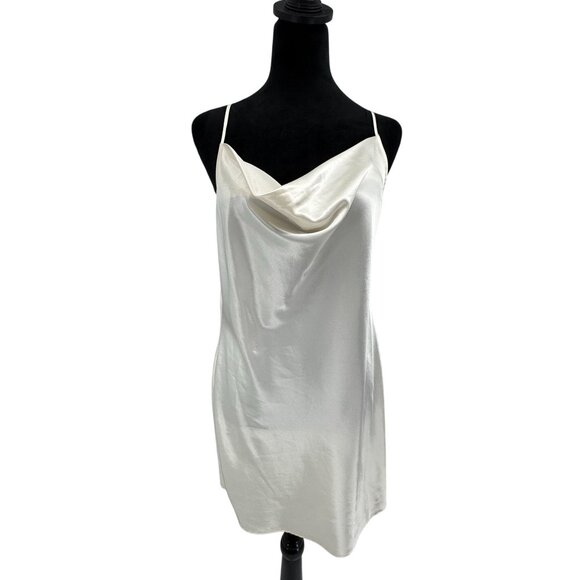 Divided Cream Satin Slip Mini Dress Cowl Neck Open Back Straps Size S Club Silky - Picture 1 of 6